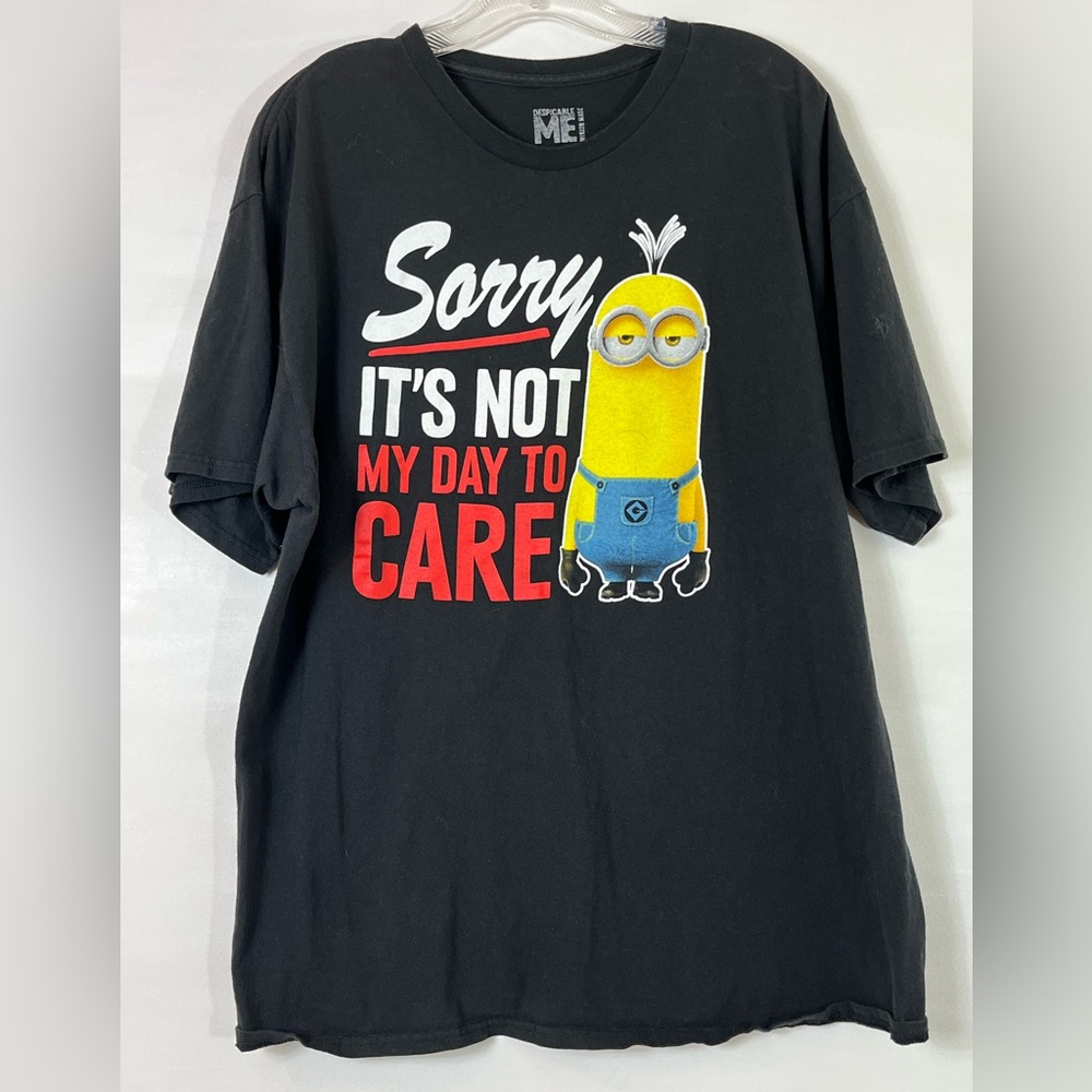Despicable Me Minion “… Not my day to care” Black Yellow T-shirt Sz XL Unisex